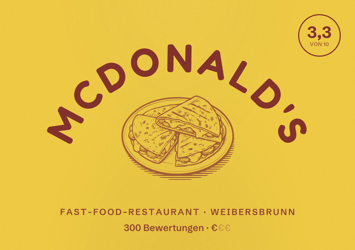 Illustriertes Poster von McDonald's, Fast-Food-Restaurant in Weibersbrunn: Bewertung 3,3 von 10 aus 300 Bewertungen, Preisniveau €
