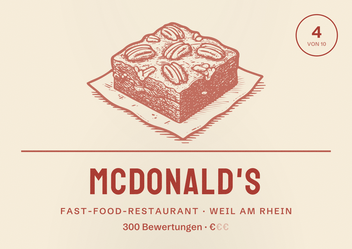 Illustriertes Poster von McDonald's, Fast-Food-Restaurant in Weil am Rhein: Bewertung 4 von 10 aus 300 Bewertungen, Preisniveau €