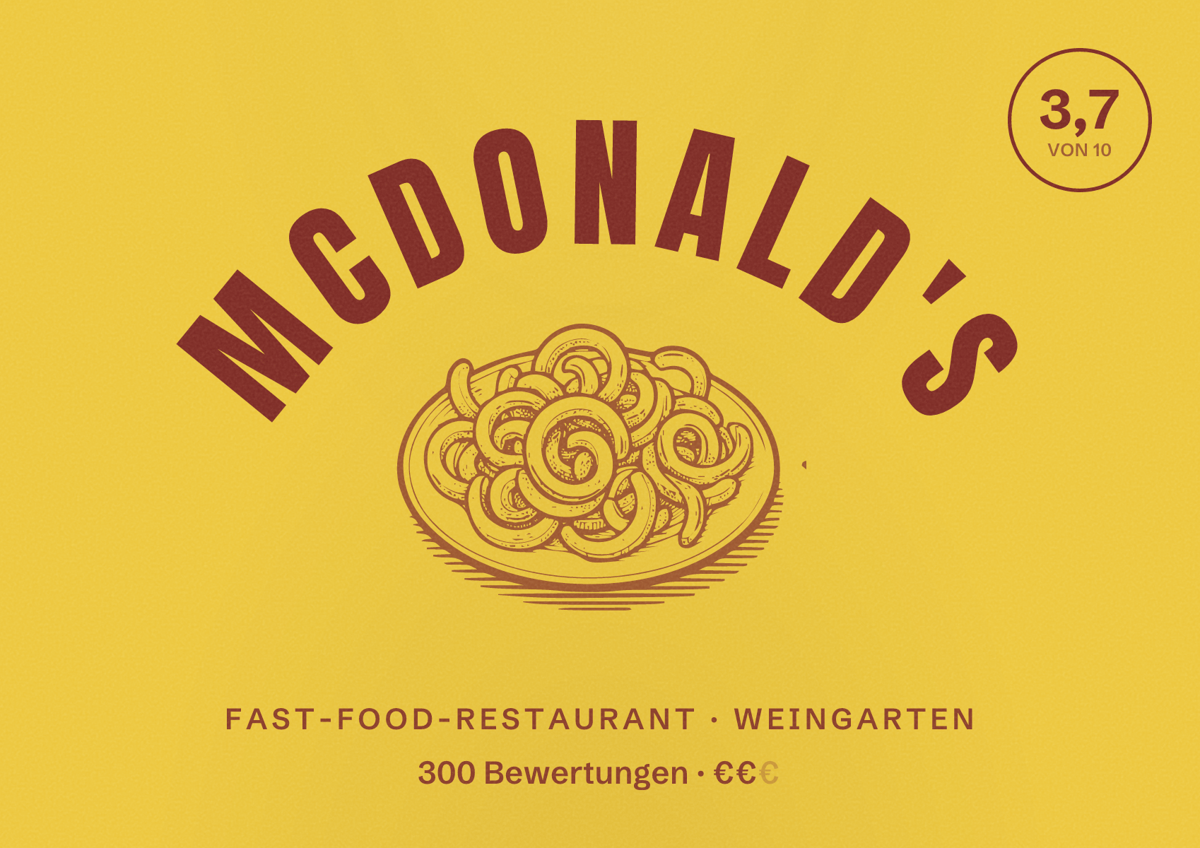 Illustriertes Poster von McDonald's, Fast-Food-Restaurant in Weingarten: Bewertung 3,7 von 10 aus 300 Bewertungen, Preisniveau €€