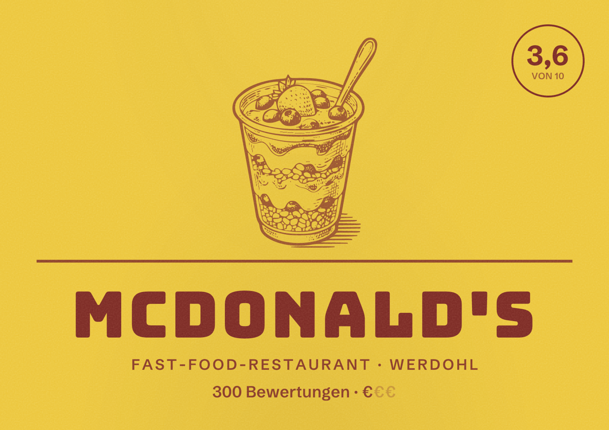Illustriertes Poster von McDonald's, Fast-Food-Restaurant in Werdohl: Bewertung 3,6 von 10 aus 300 Bewertungen, Preisniveau €