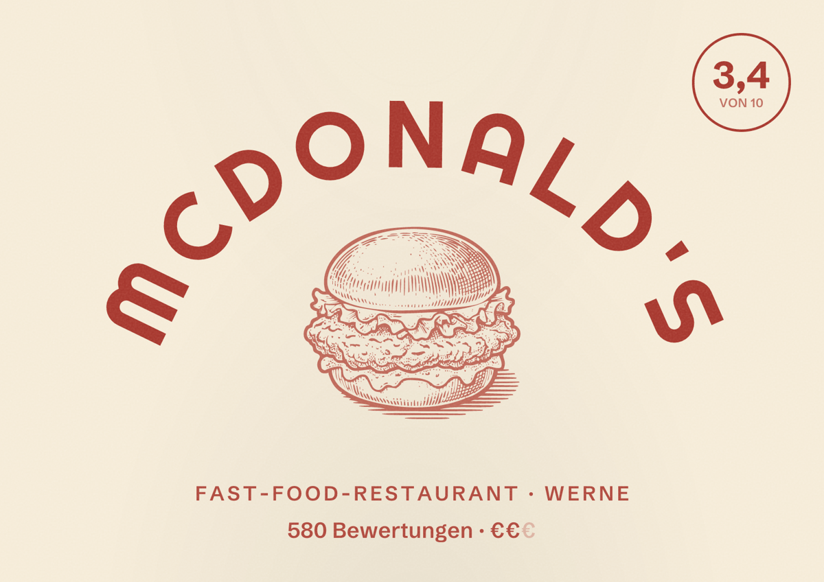 Illustriertes Poster von McDonald's, Fast-Food-Restaurant in Werne: Bewertung 3,4 von 10 aus 580 Bewertungen, Preisniveau €€
