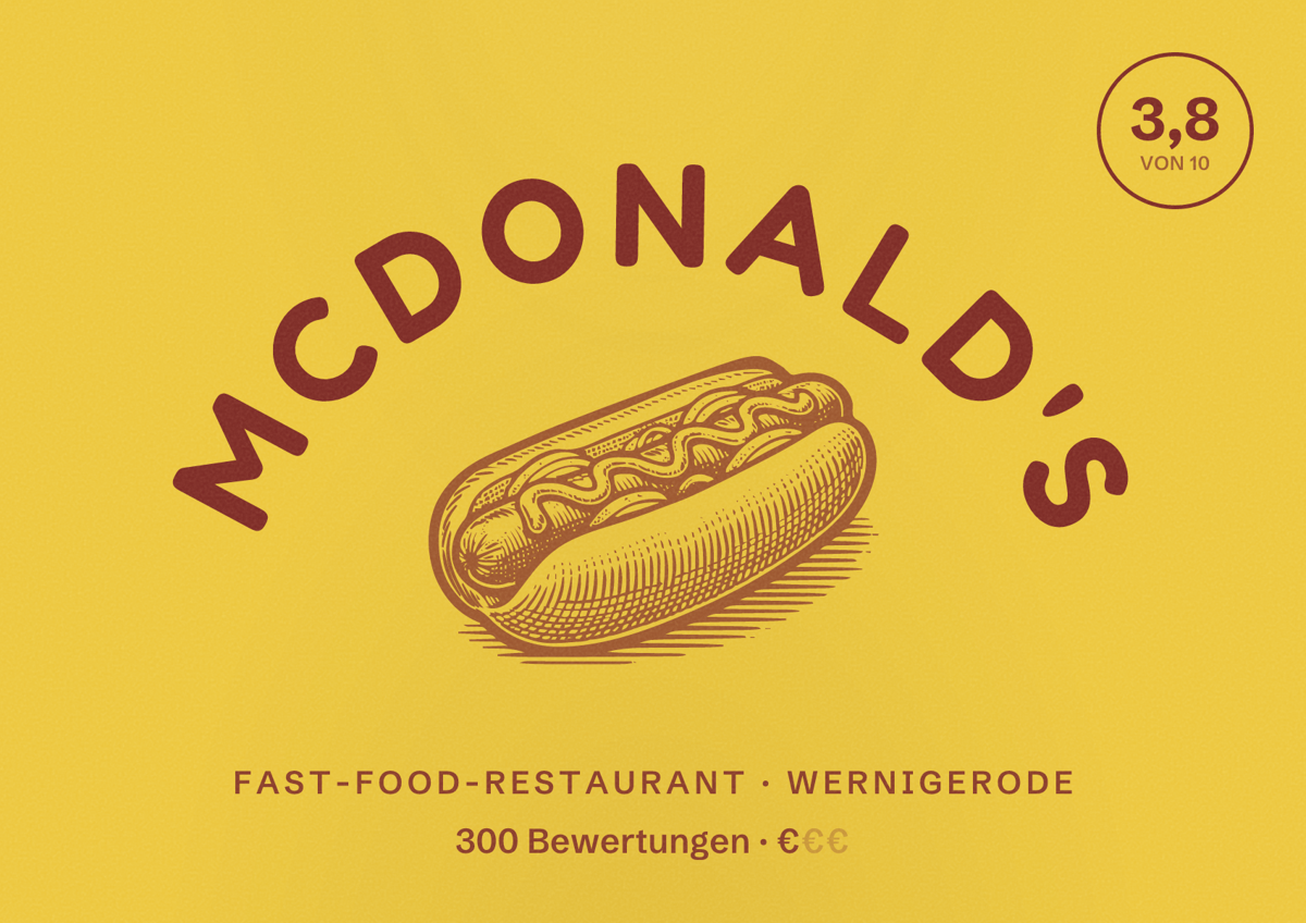 Illustriertes Poster von McDonald's, Fast-Food-Restaurant in Wernigerode: Bewertung 3,8 von 10 aus 300 Bewertungen, Preisniveau €