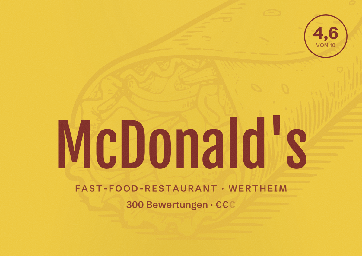 Illustriertes Poster von McDonald's, Fast-Food-Restaurant in Wertheim: Bewertung 4,6 von 10 aus 300 Bewertungen, Preisniveau €€