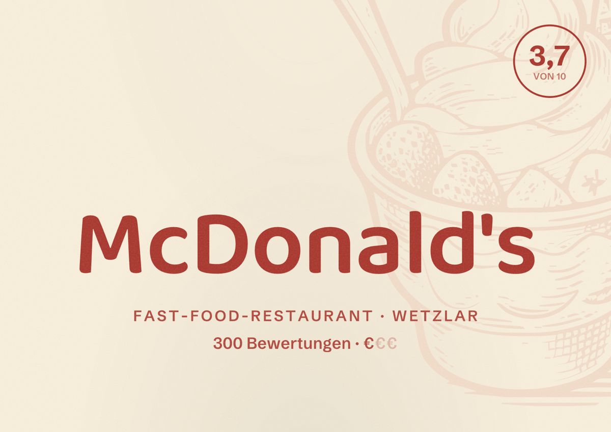 Illustriertes Poster von McDonald's, Fast-Food-Restaurant in Wetzlar: Bewertung 3,7 von 10 aus 300 Bewertungen, Preisniveau €