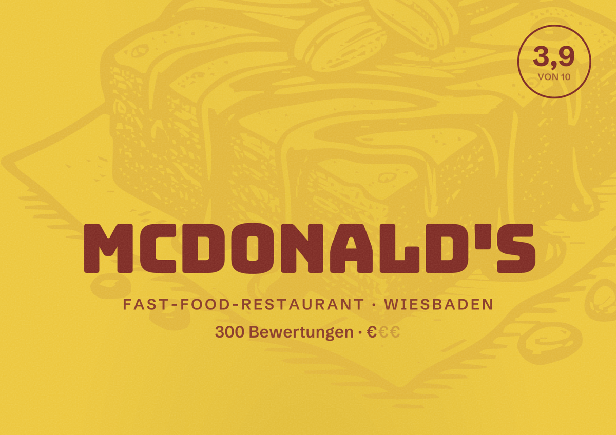 Illustriertes Poster von McDonald's, Fast-Food-Restaurant in Wiesbaden: Bewertung 3,9 von 10 aus 300 Bewertungen, Preisniveau €