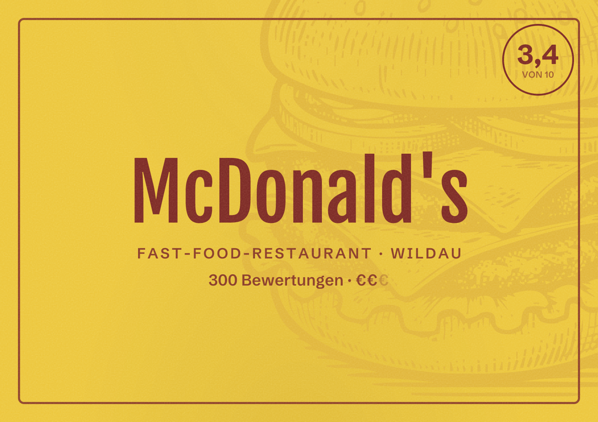 Illustriertes Poster von McDonald's, Fast-Food-Restaurant in Wildau: Bewertung 3,4 von 10 aus 300 Bewertungen, Preisniveau €€