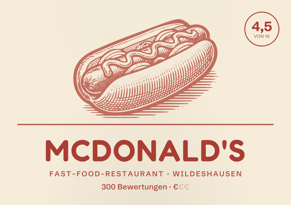 Illustriertes Poster von McDonald's, Fast-Food-Restaurant in Wildeshausen: Bewertung 4,5 von 10 aus 300 Bewertungen, Preisniveau €