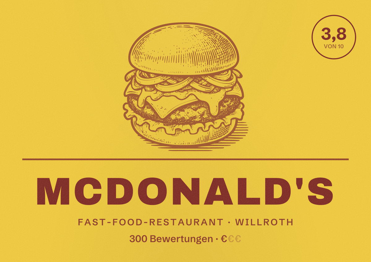 Illustriertes Poster von McDonald's, Fast-Food-Restaurant in Willroth: Bewertung 3,8 von 10 aus 300 Bewertungen, Preisniveau €