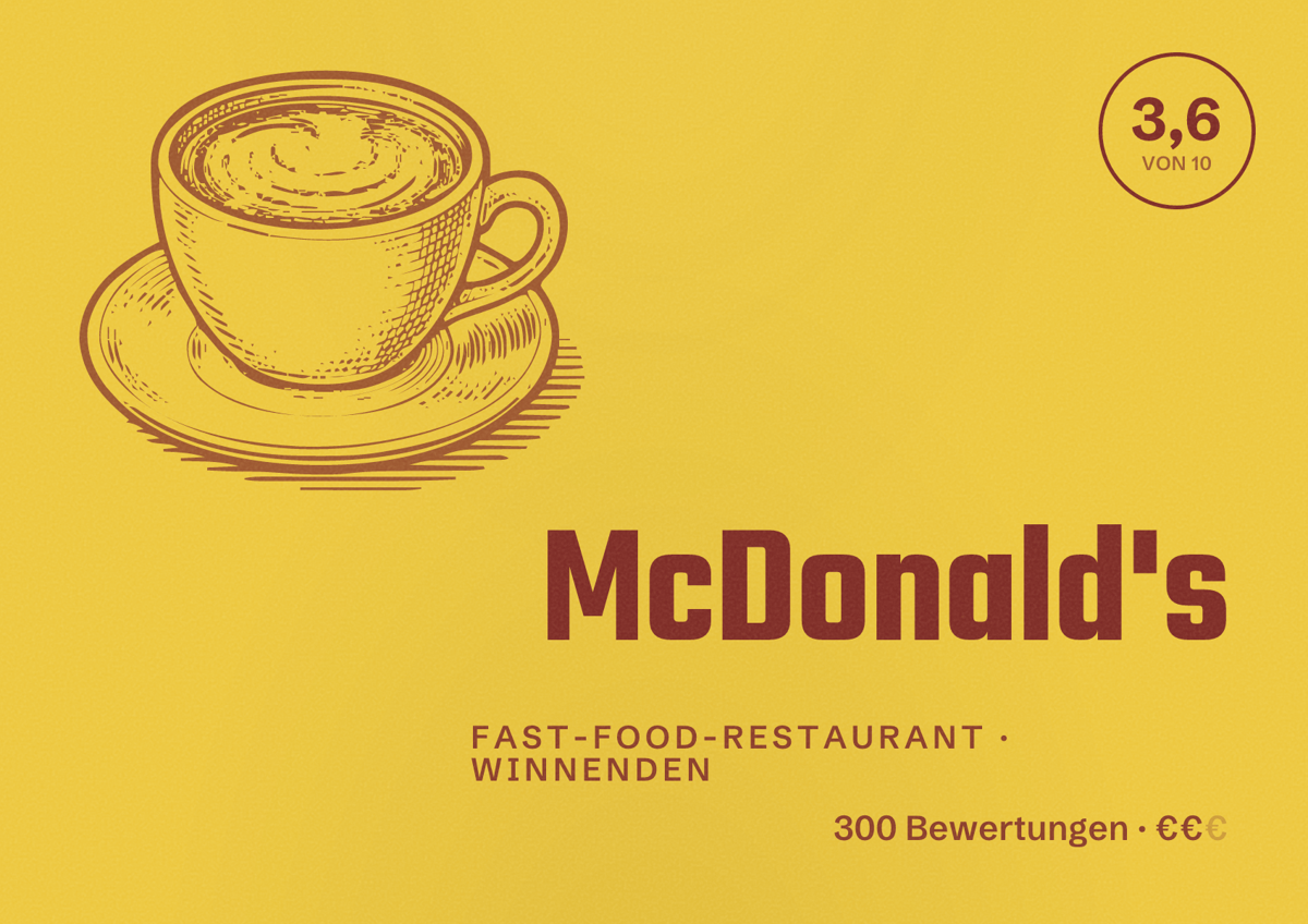 Illustriertes Poster von McDonald's, Fast-Food-Restaurant in Winnenden: Bewertung 3,6 von 10 aus 300 Bewertungen, Preisniveau €€