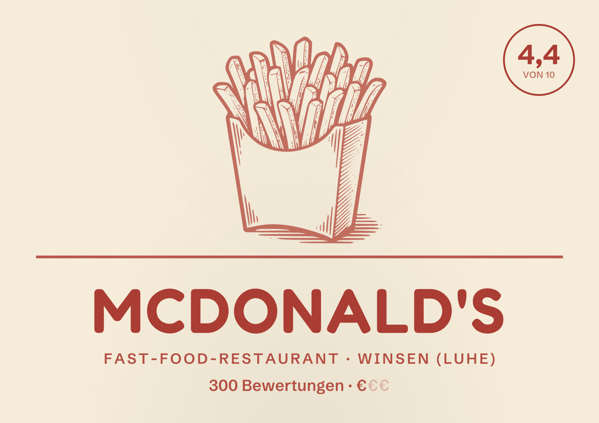 Illustriertes Poster von McDonald's, Fast-Food-Restaurant in Winsen (Luhe): Bewertung 4,4 von 10 aus 300 Bewertungen, Preisniveau €