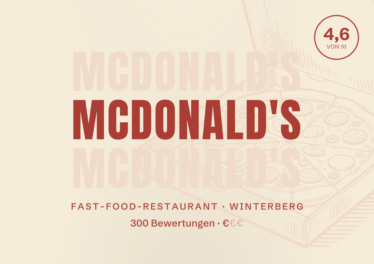 Illustriertes Poster von McDonald's, Fast-Food-Restaurant in Winterberg: Bewertung 4,6 von 10 aus 300 Bewertungen, Preisniveau €