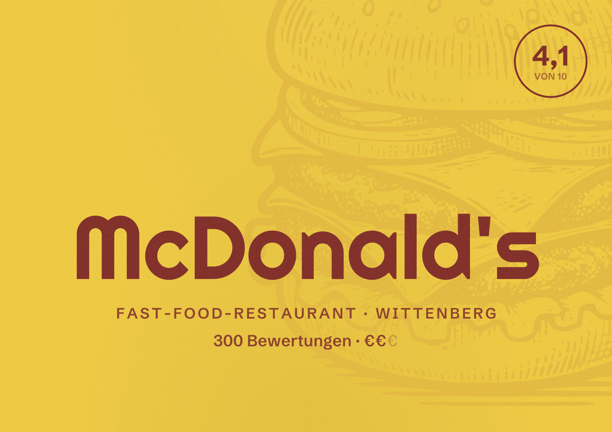 Illustriertes Poster von McDonald's, Fast-Food-Restaurant in Wittenberg: Bewertung 4,1 von 10 aus 300 Bewertungen, Preisniveau €€