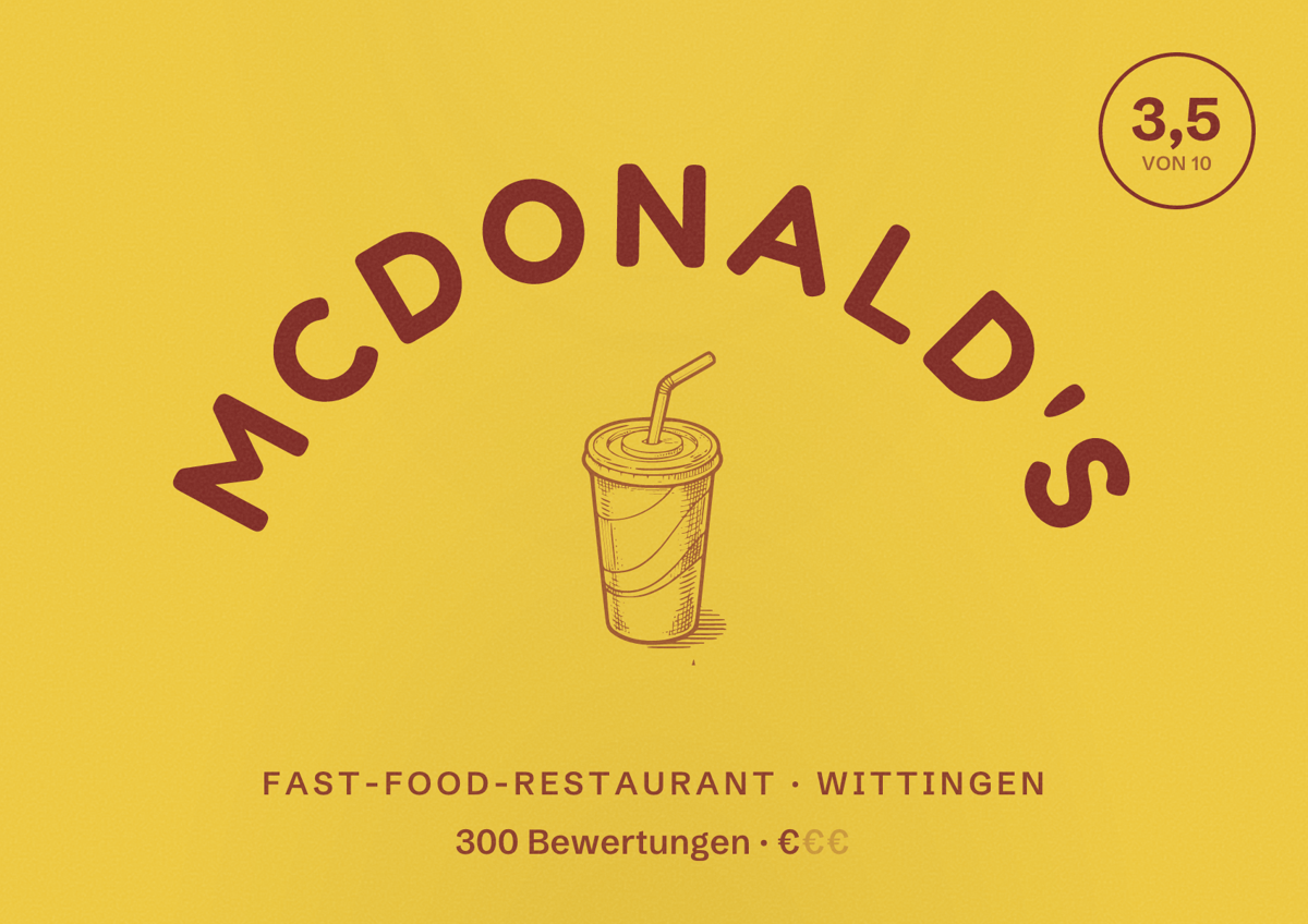 Illustriertes Poster von McDonald's, Fast-Food-Restaurant in Wittingen: Bewertung 3,5 von 10 aus 300 Bewertungen, Preisniveau €
