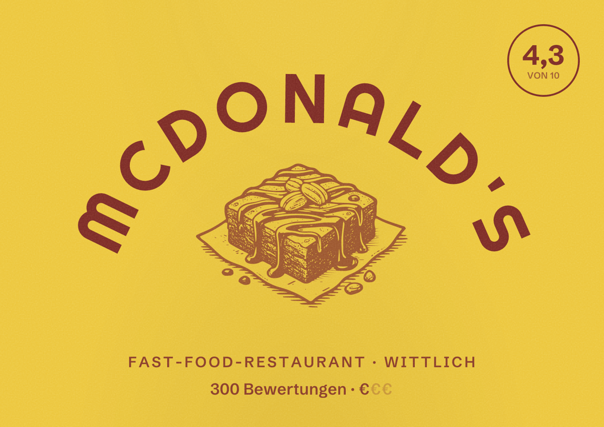 Illustriertes Poster von McDonald's, Fast-Food-Restaurant in Wittlich: Bewertung 4,3 von 10 aus 300 Bewertungen, Preisniveau €