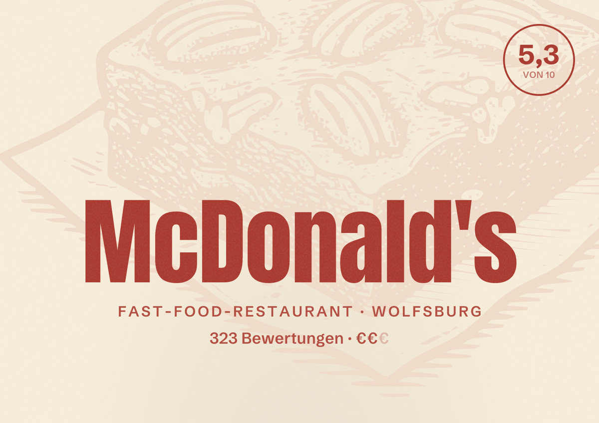 Illustriertes Poster von McDonald's, Fast-Food-Restaurant in Wolfsburg: Bewertung 5,3 von 10 aus 323 Bewertungen, Preisniveau €€