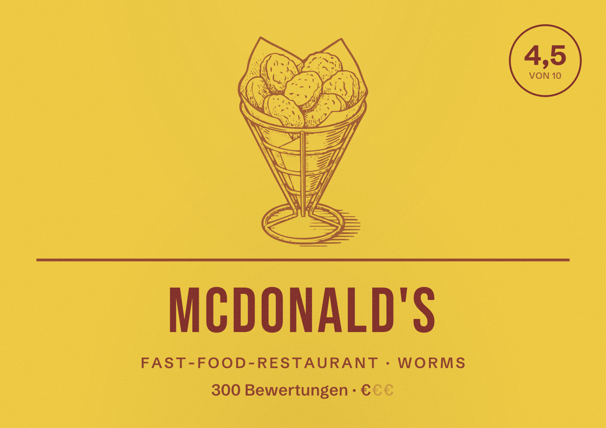 Illustriertes Poster von McDonald's, Fast-Food-Restaurant in Worms: Bewertung 4,5 von 10 aus 300 Bewertungen, Preisniveau €