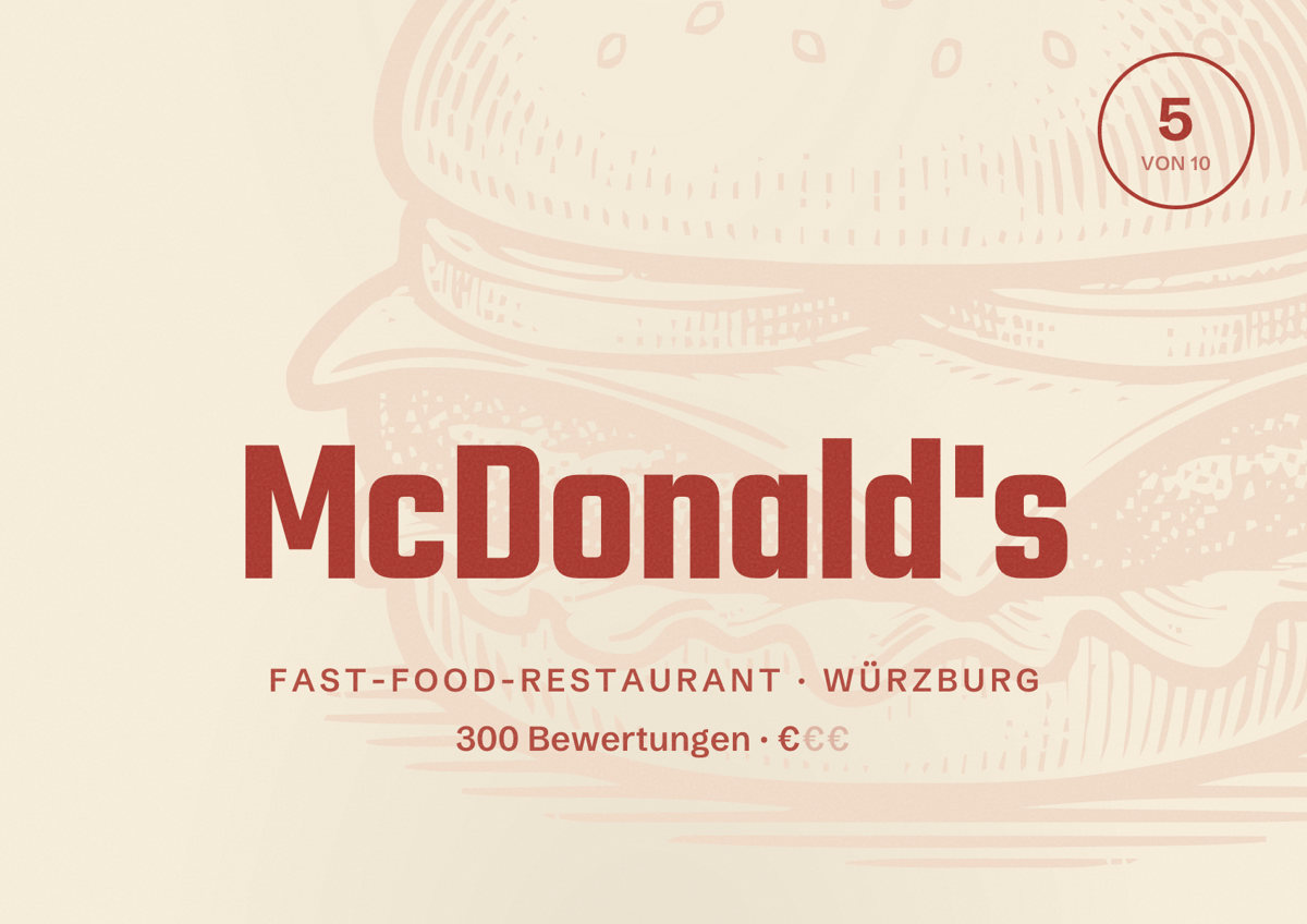Illustriertes Poster von McDonald's, Fast-Food-Restaurant in Würzburg: Bewertung 5 von 10 aus 300 Bewertungen, Preisniveau €