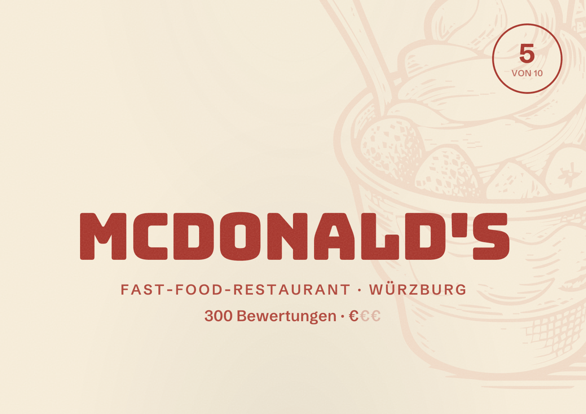 Illustriertes Poster von McDonald's, Fast-Food-Restaurant in Würzburg: Bewertung 5 von 10 aus 300 Bewertungen, Preisniveau €