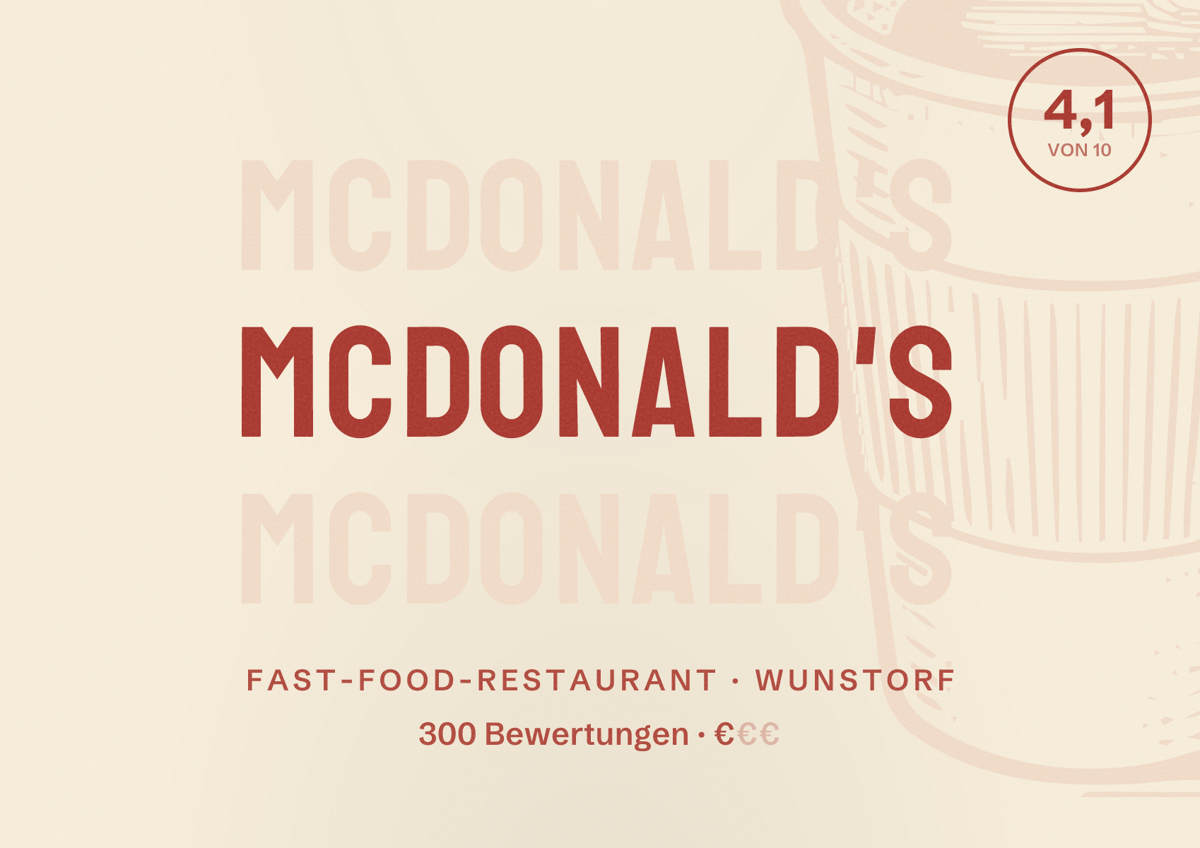 Illustriertes Poster von McDonald's, Fast-Food-Restaurant in Wunstorf: Bewertung 4,1 von 10 aus 300 Bewertungen, Preisniveau €