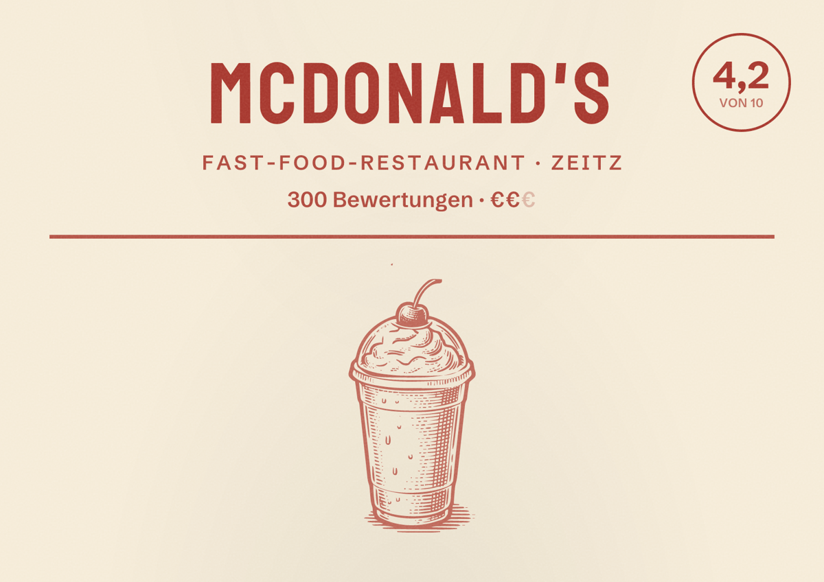 Illustriertes Poster von McDonald's, Fast-Food-Restaurant in Zeitz: Bewertung 4,2 von 10 aus 300 Bewertungen, Preisniveau €€