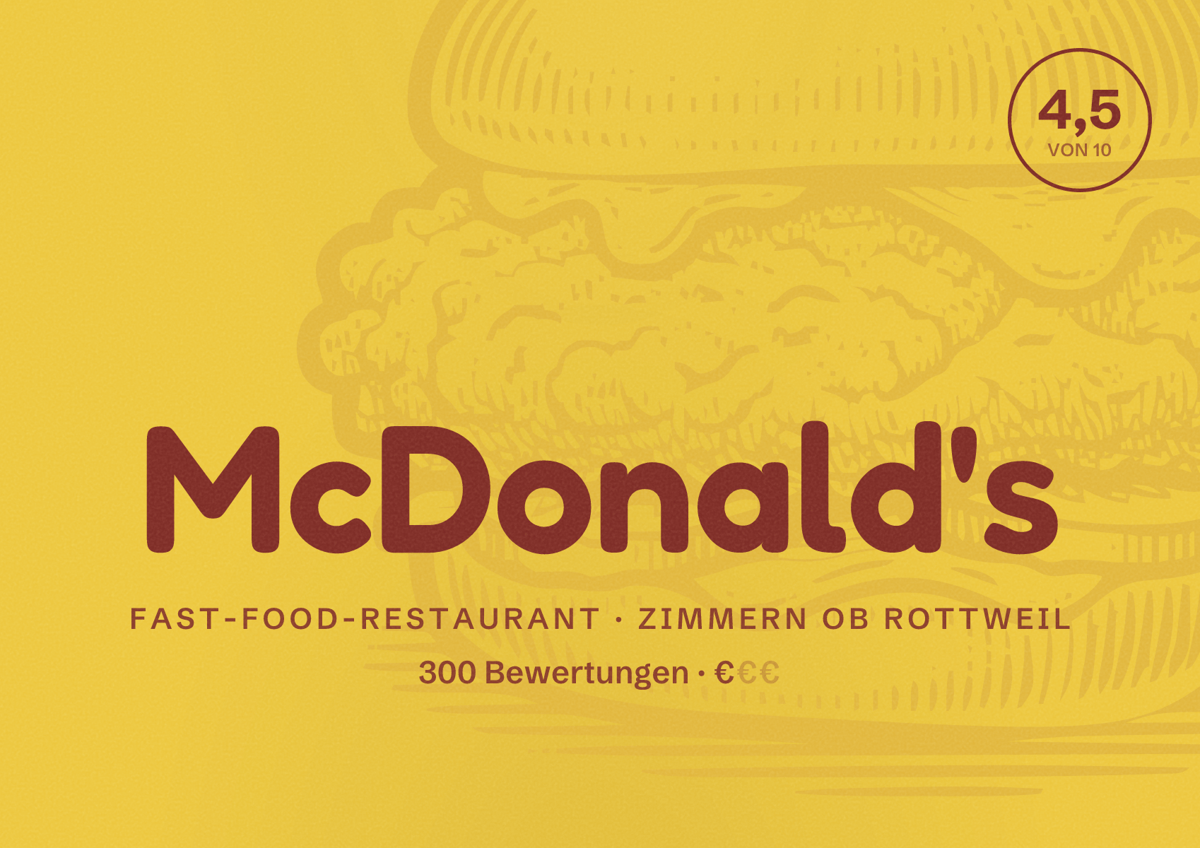 Illustriertes Poster von McDonald's, Fast-Food-Restaurant in Zimmern ob Rottweil: Bewertung 4,5 von 10 aus 300 Bewertungen, Preisniveau €