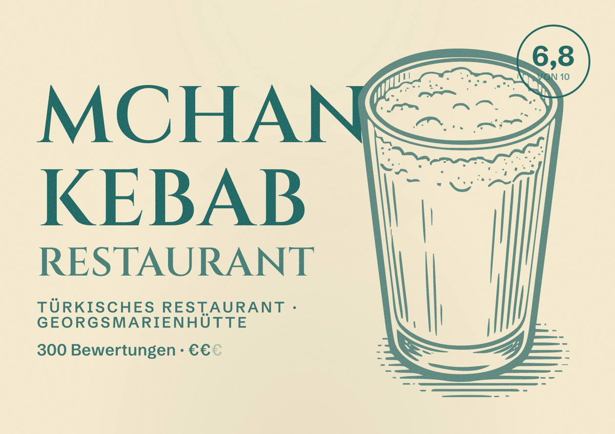 Illustriertes Poster von MCHan Kebab Restaurant, Türkisches Restaurant in Georgsmarienhütte: Bewertung 6,8 von 10 aus 300 Bewertungen, Preisniveau €€