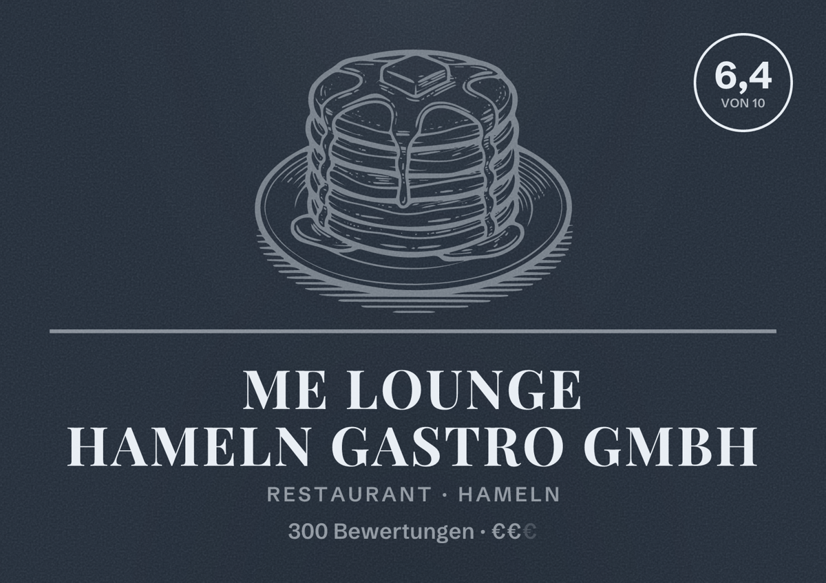 Illustriertes Poster von Me Lounge Hameln Gastro GmbH, Restaurant in Hameln: Bewertung 6,4 von 10 aus 300 Bewertungen, Preisniveau €€