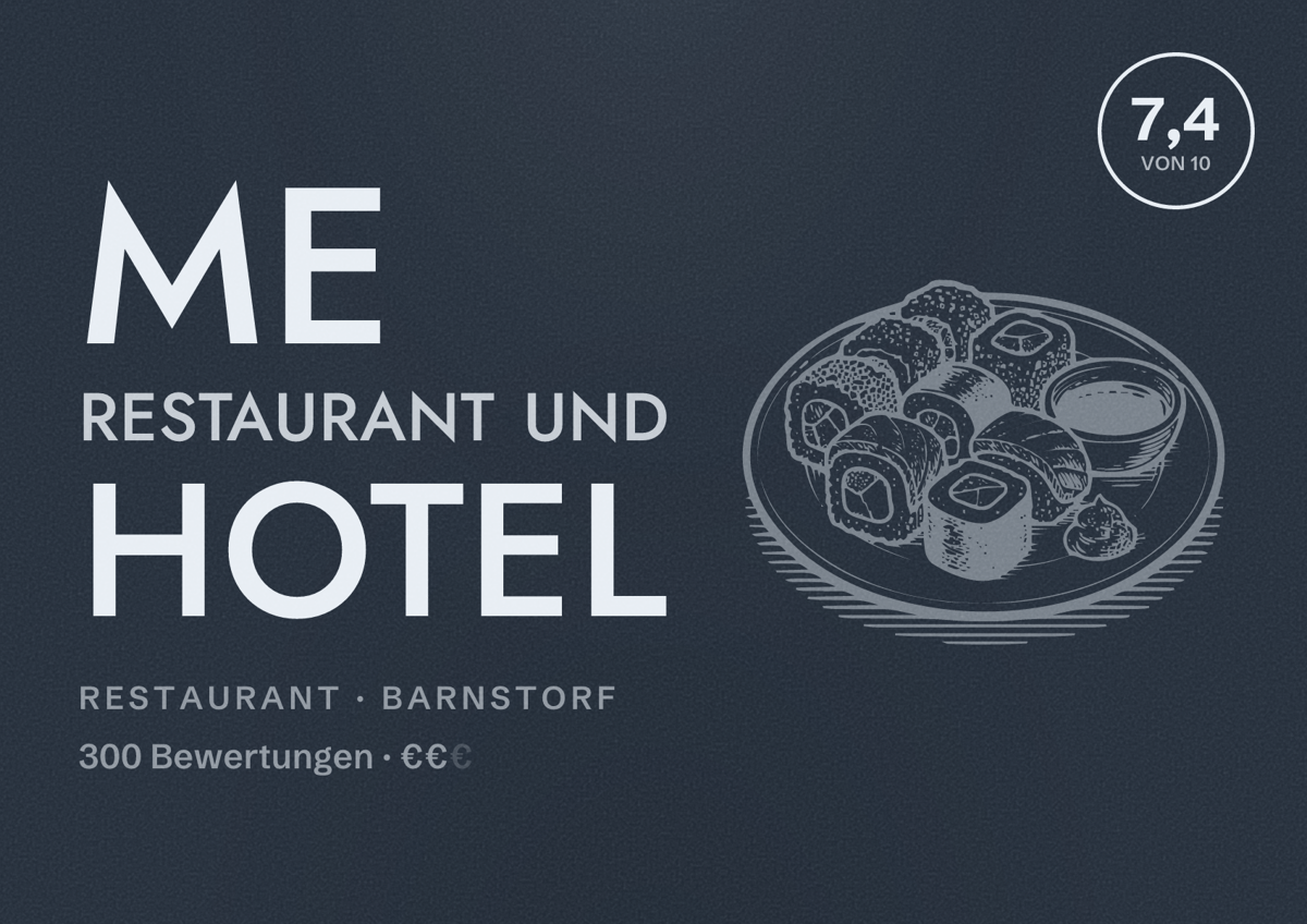 Illustriertes Poster von me Restaurant und Hotel, Restaurant in Barnstorf: Bewertung 7,4 von 10 aus 300 Bewertungen, Preisniveau €€