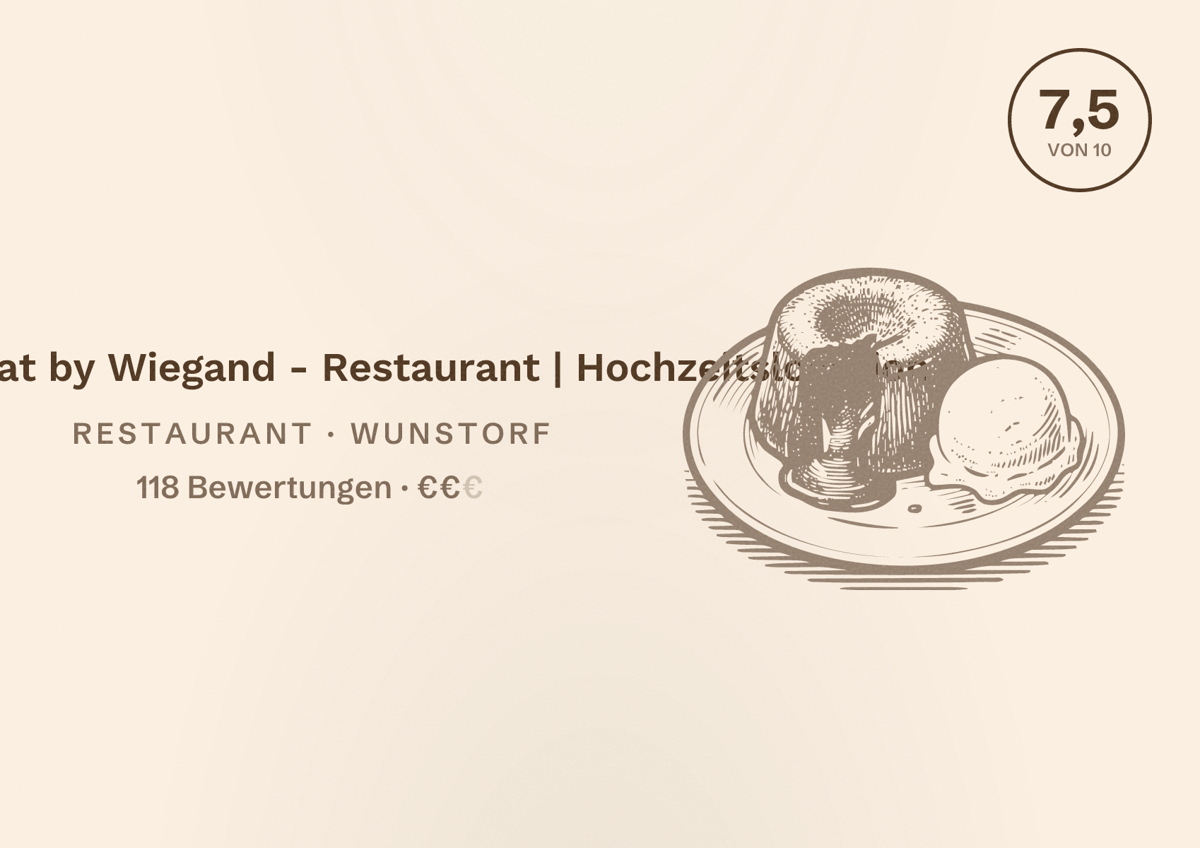 Illustriertes Poster von meat & eat by Wiegand - Restaurant | Hochzeitslocation, Restaurant in Wunstorf: Bewertung 7,5 von 10 aus 118 Bewertungen, Preisniveau €€