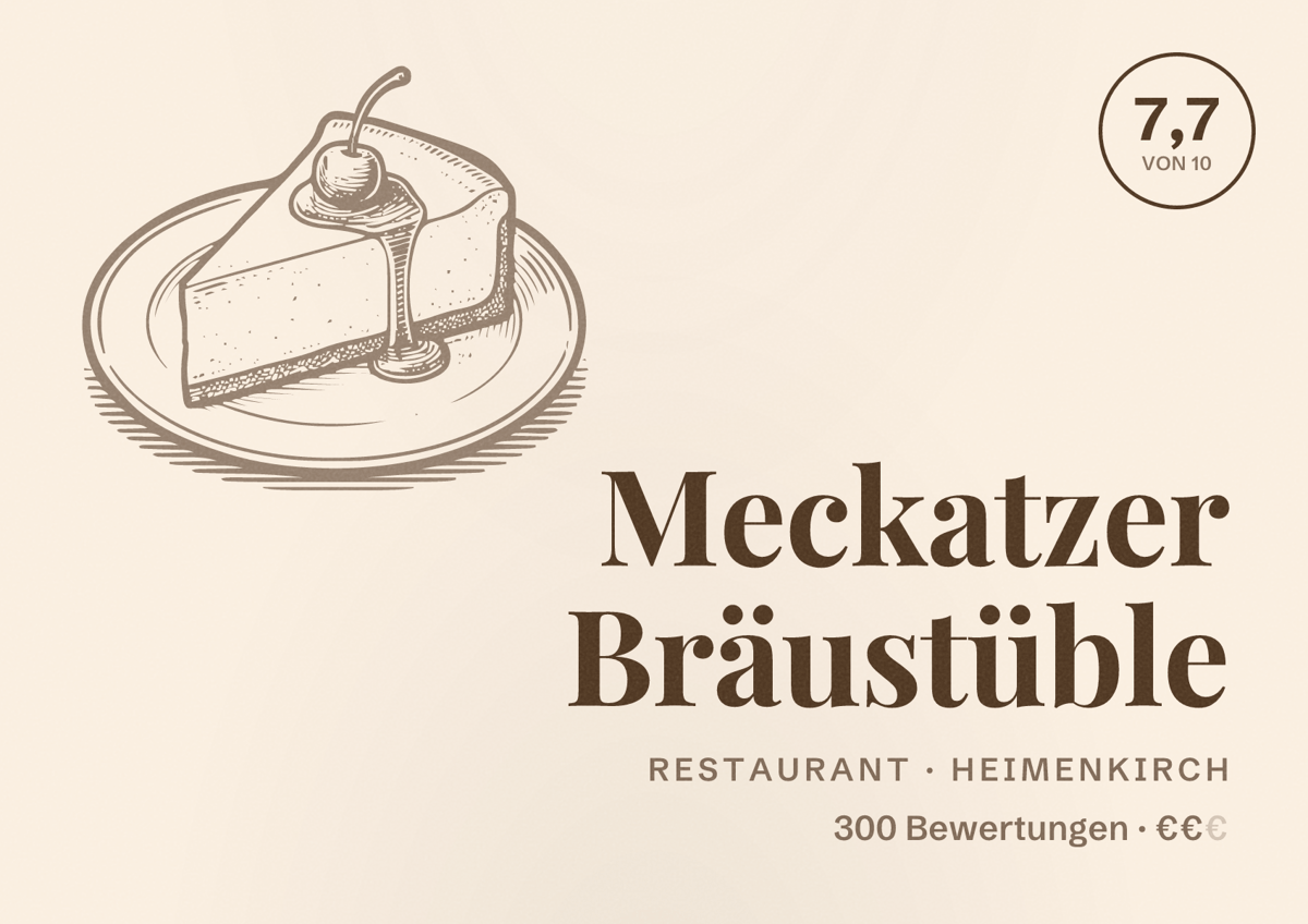 Illustriertes Poster von Meckatzer Bräustüble, Restaurant in Heimenkirch: Bewertung 7,7 von 10 aus 300 Bewertungen, Preisniveau €€