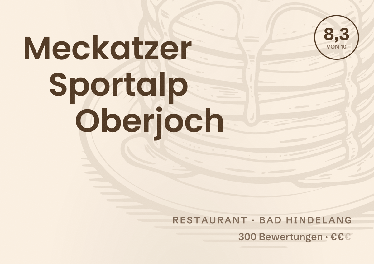 Illustriertes Poster von Meckatzer Sportalp Oberjoch, Restaurant in Bad Hindelang: Bewertung 8,3 von 10 aus 300 Bewertungen, Preisniveau €€