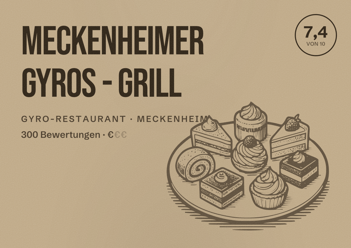 Illustriertes Poster von Meckenheimer Gyros - Grill, Gyro-Restaurant in Meckenheim: Bewertung 7,4 von 10 aus 300 Bewertungen, Preisniveau €