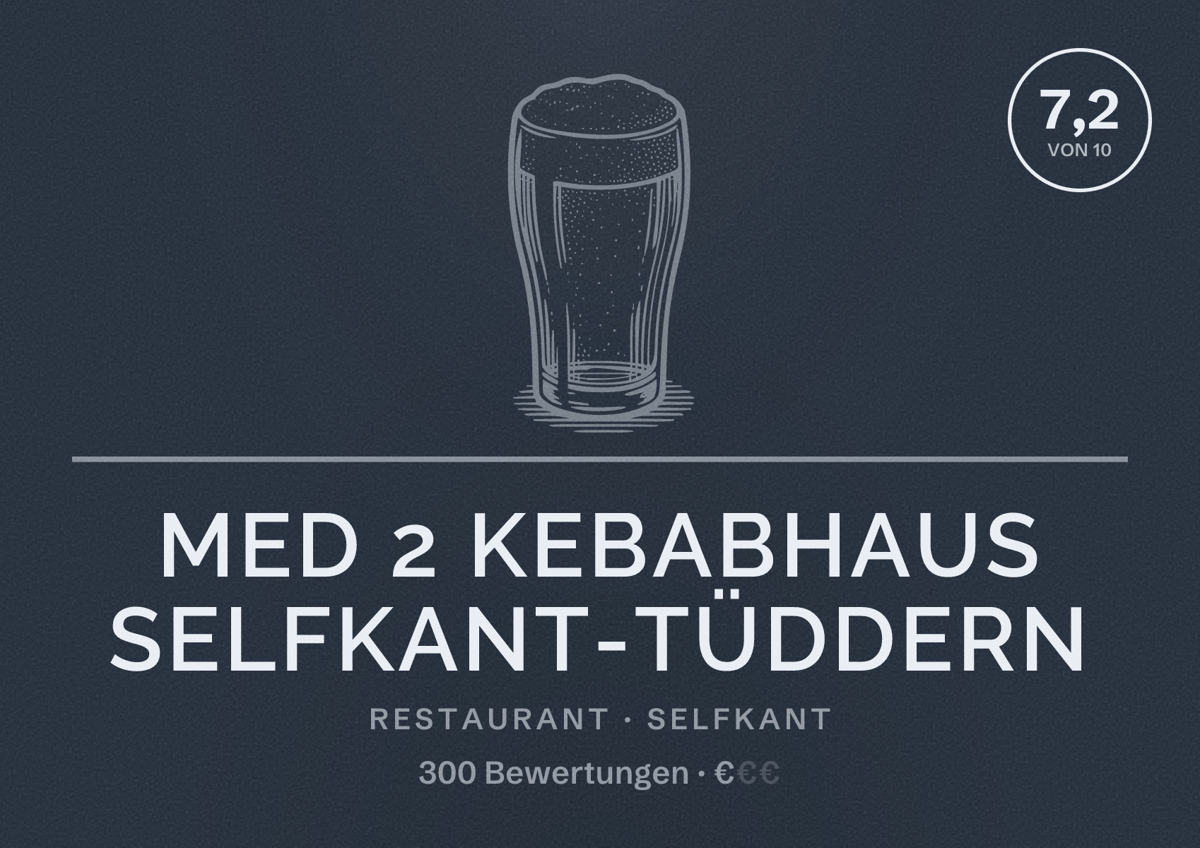 Illustriertes Poster von Med 2 Kebabhaus Selfkant-Tüddern, Restaurant in Selfkant: Bewertung 7,2 von 10 aus 300 Bewertungen, Preisniveau €