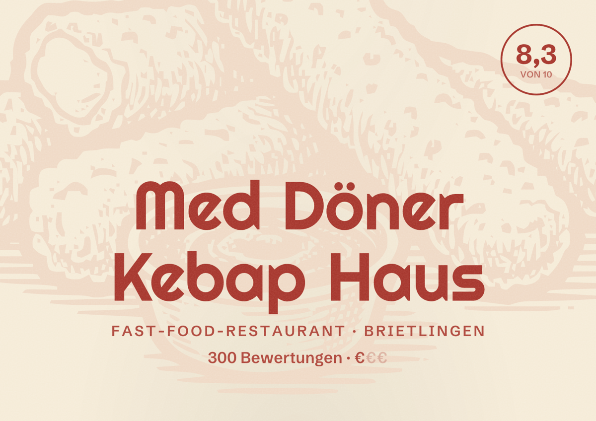 Illustriertes Poster von Med Döner Kebap Haus, Fast-Food-Restaurant in Brietlingen: Bewertung 8,3 von 10 aus 300 Bewertungen, Preisniveau €