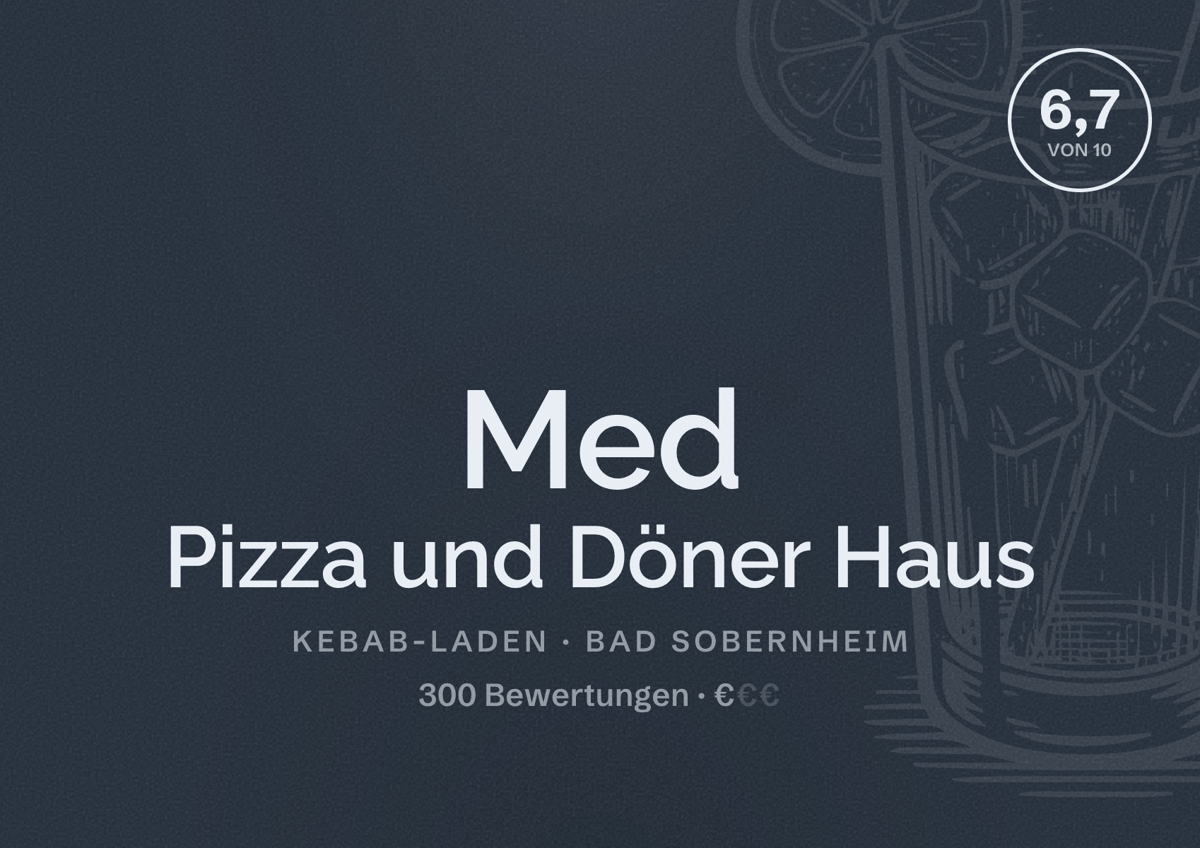 Illustriertes Poster von Med Pizza und Döner Haus, Kebab-Laden in Bad Sobernheim: Bewertung 6,7 von 10 aus 300 Bewertungen, Preisniveau €