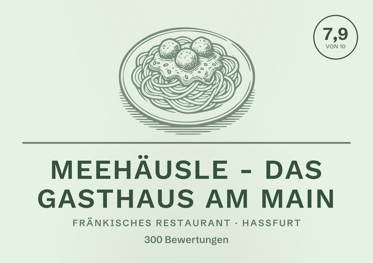 Illustriertes Poster von Meehäusle - Das Gasthaus am Main, Fränkisches Restaurant in Haßfurt: Bewertung 7,9 von 10 aus 300 Bewertungen