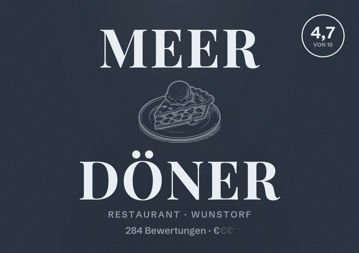Illustriertes Poster von Meer Döner, Restaurant in Wunstorf: Bewertung 4,7 von 10 aus 284 Bewertungen, Preisniveau €