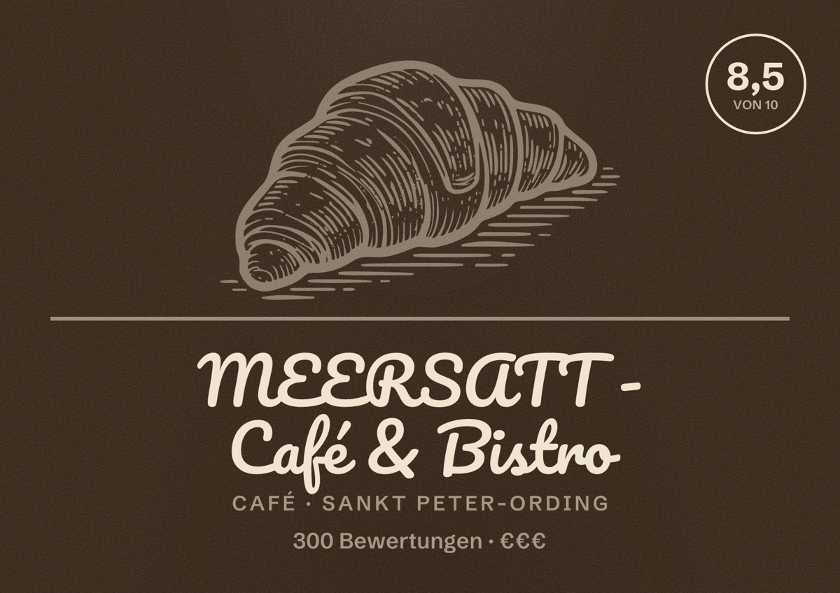 Illustriertes Poster von MEERSATT - Café & Bistro, Café in Sankt Peter-Ording: Bewertung 8,5 von 10 aus 300 Bewertungen, Preisniveau €€€