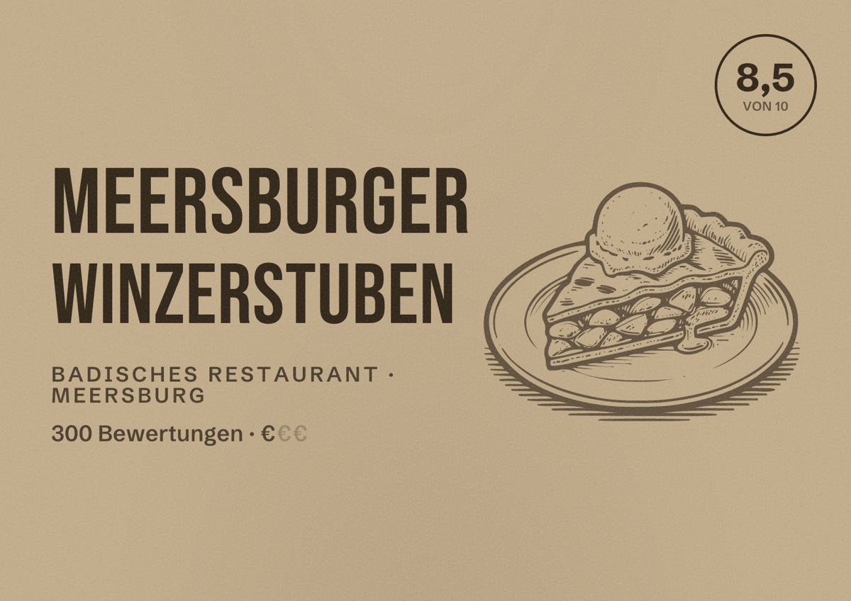 Illustriertes Poster von Meersburger Winzerstuben, Badisches Restaurant in Meersburg: Bewertung 8,5 von 10 aus 300 Bewertungen, Preisniveau €
