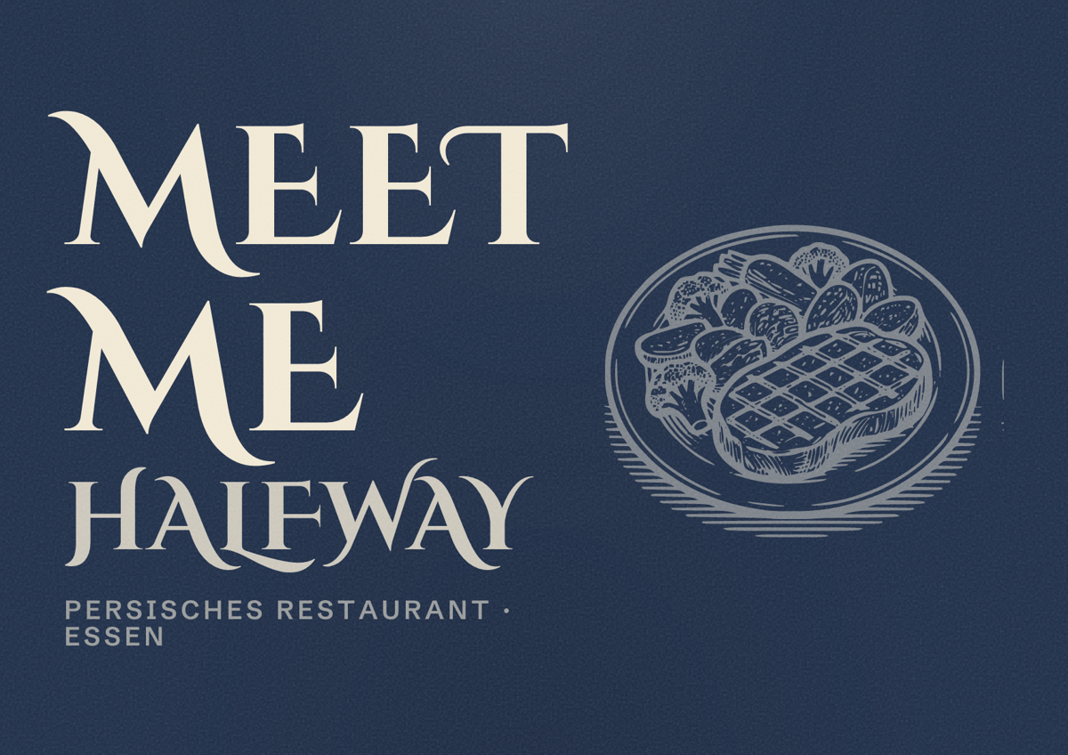 Illustriertes Poster von meet me halfway, Persisches Restaurant in Essen