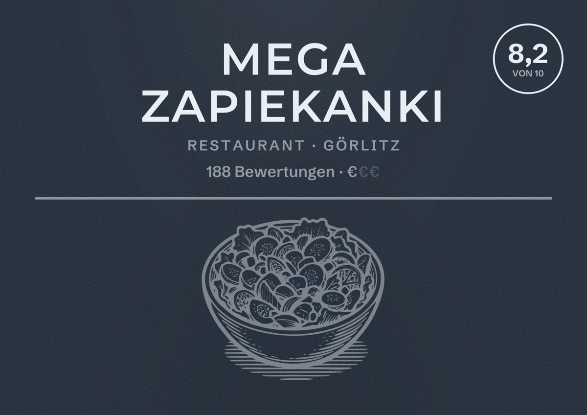 Illustriertes Poster von Mega Zapiekanki, Restaurant in Görlitz: Bewertung 8,2 von 10 aus 188 Bewertungen, Preisniveau €