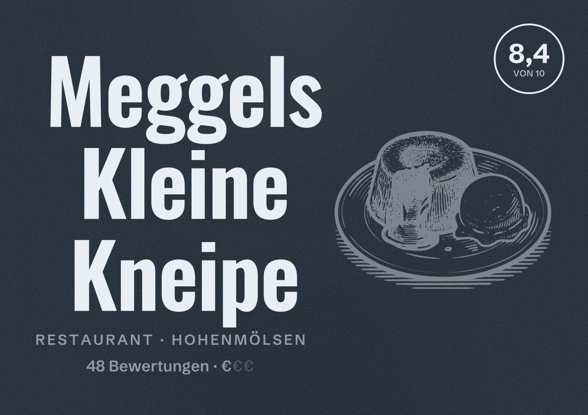 Illustriertes Poster von Meggels Kleine Kneipe, Restaurant in Hohenmölsen: Bewertung 8,4 von 10 aus 48 Bewertungen, Preisniveau €