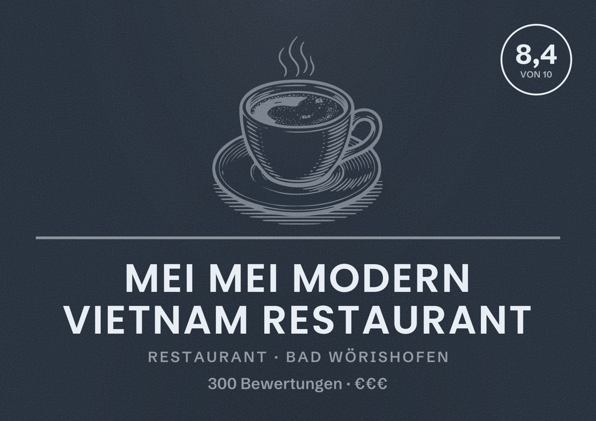 Illustriertes Poster von Mei Mei Modern Vietnam Restaurant, Restaurant in Bad Wörishofen: Bewertung 8,4 von 10 aus 300 Bewertungen, Preisniveau €€€