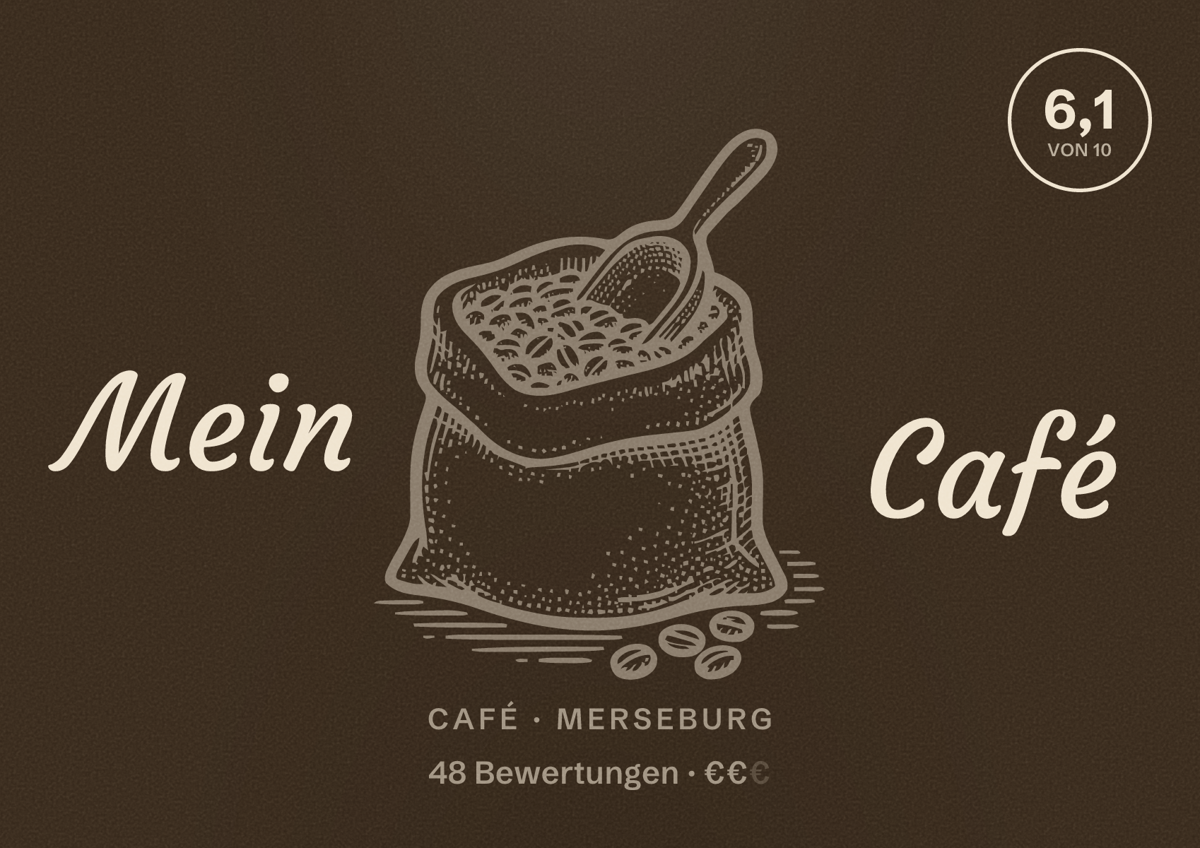 Illustriertes Poster von Mein Café, Café in Merseburg: Bewertung 6,1 von 10 aus 48 Bewertungen, Preisniveau €€