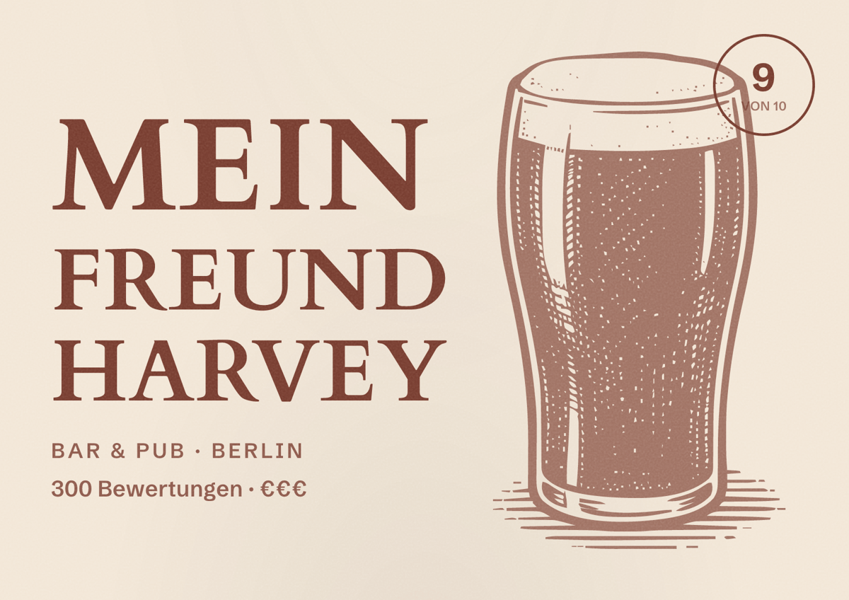 Illustriertes Poster von Mein Freund Harvey, Bar & Pub in Berlin: Bewertung 9 von 10 aus 300 Bewertungen, Preisniveau €€€