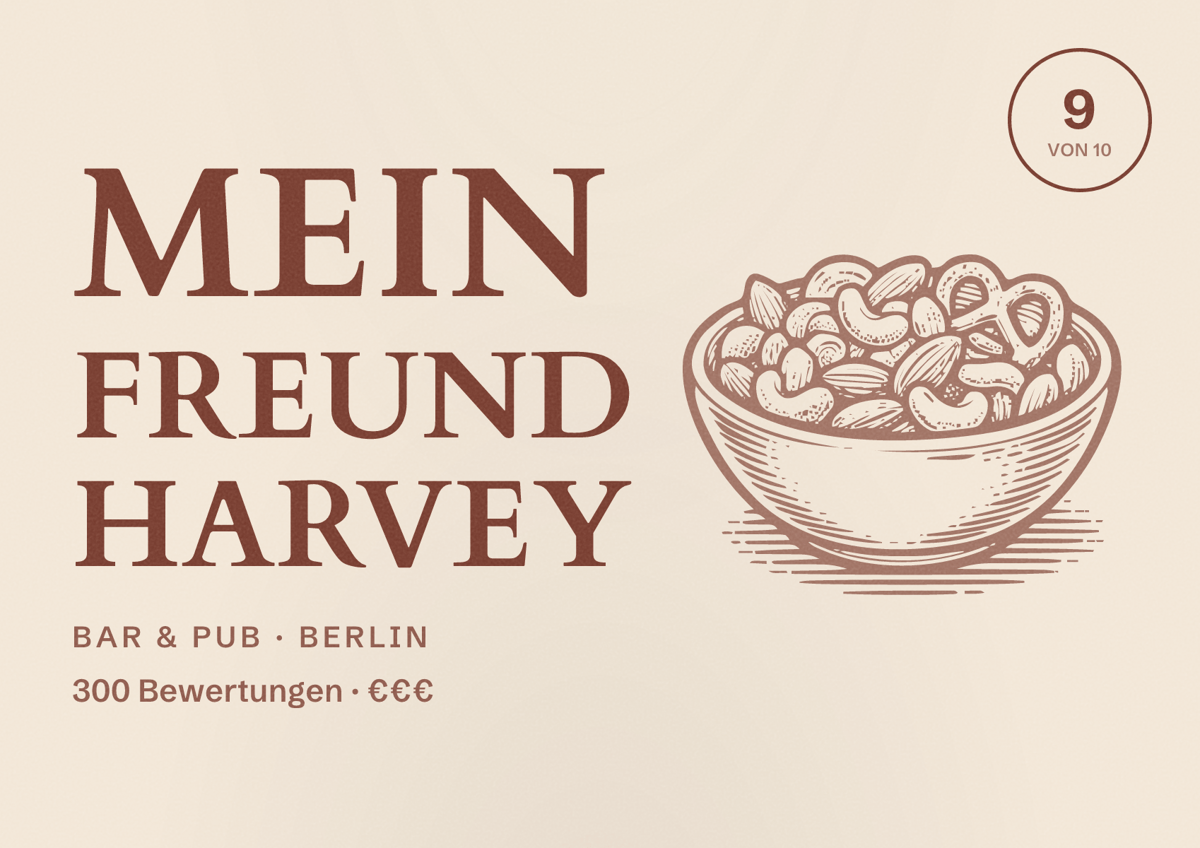 Illustriertes Poster von Mein Freund Harvey, Bar & Pub in Berlin: Bewertung 9,0 von 10 aus 300 Bewertungen, Preisniveau €€€