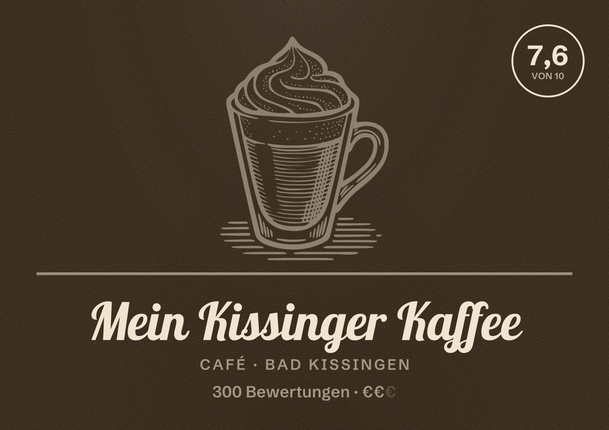 Illustriertes Poster von Mein Kissinger Kaffee, Café in Bad Kissingen: Bewertung 7,6 von 10 aus 300 Bewertungen, Preisniveau €€