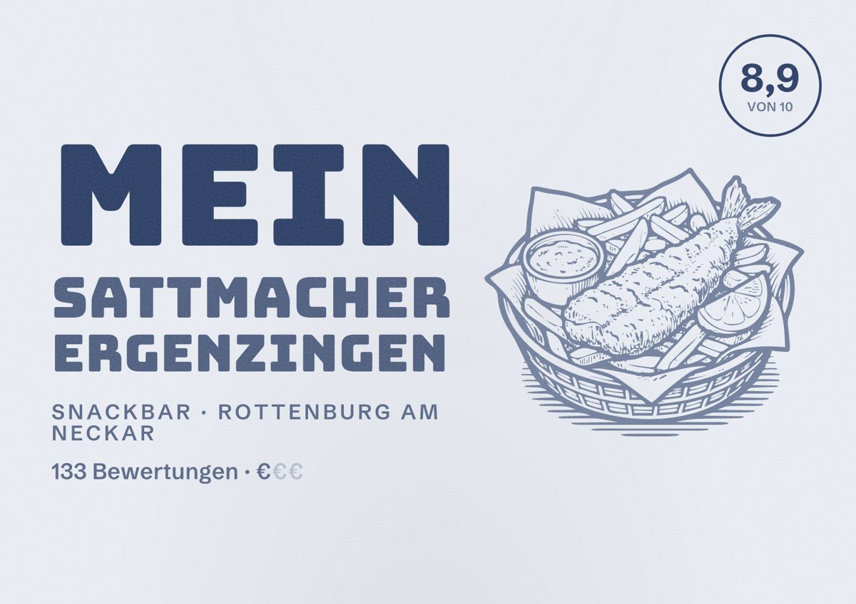 Illustriertes Poster von Mein Sattmacher Ergenzingen, Snackbar in Rottenburg am Neckar: Bewertung 8,9 von 10 aus 133 Bewertungen, Preisniveau €