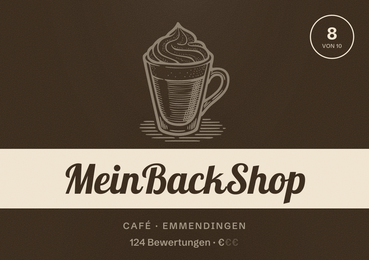 Illustriertes Poster von MeinBackShop, Café in Emmendingen: Bewertung 8 von 10 aus 124 Bewertungen, Preisniveau €