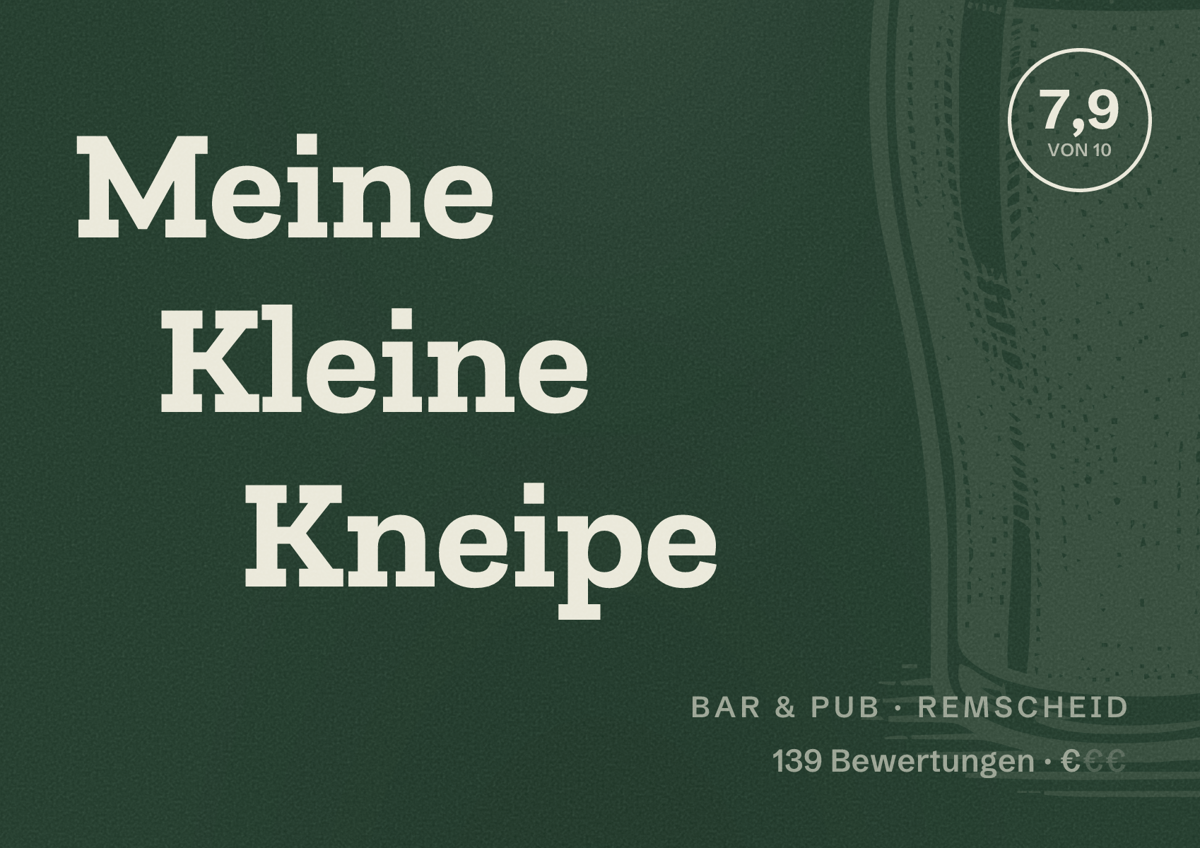 Illustriertes Poster von Meine Kleine Kneipe, Bar & Pub in Remscheid: Bewertung 7,9 von 10 aus 139 Bewertungen, Preisniveau €